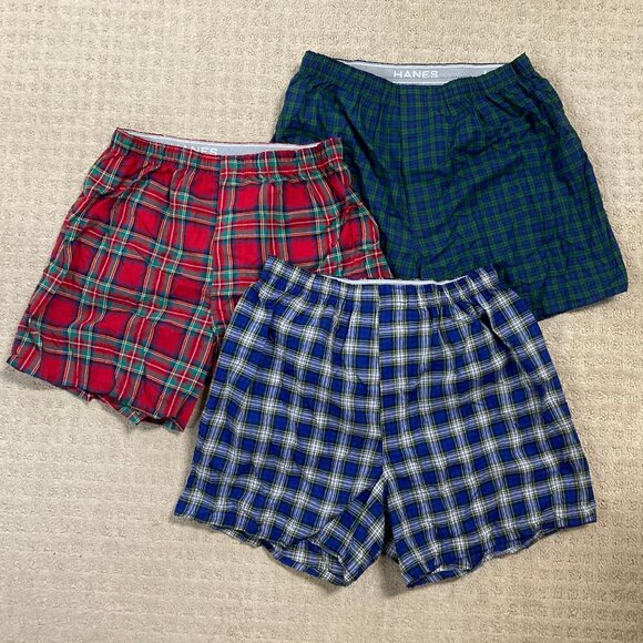 Hanes Comfortflex Waistband Mens Boxers - Size Medium - 3 Pairs - Plaid - NWT - Picture 1 of 8